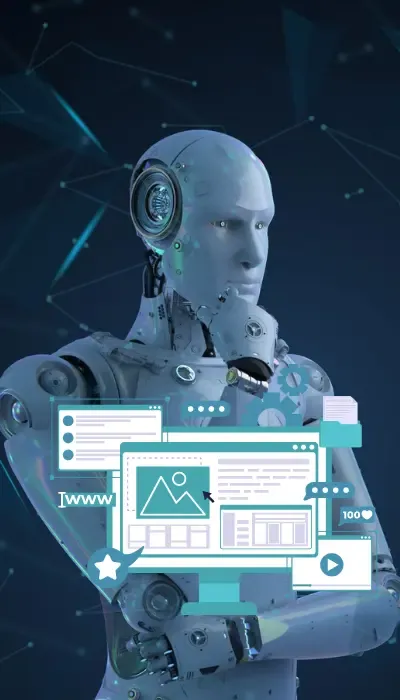 AI robot analyzing website content and design elements