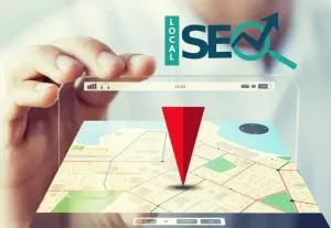 Hand interacting with a digital map showing local SEO location targeting