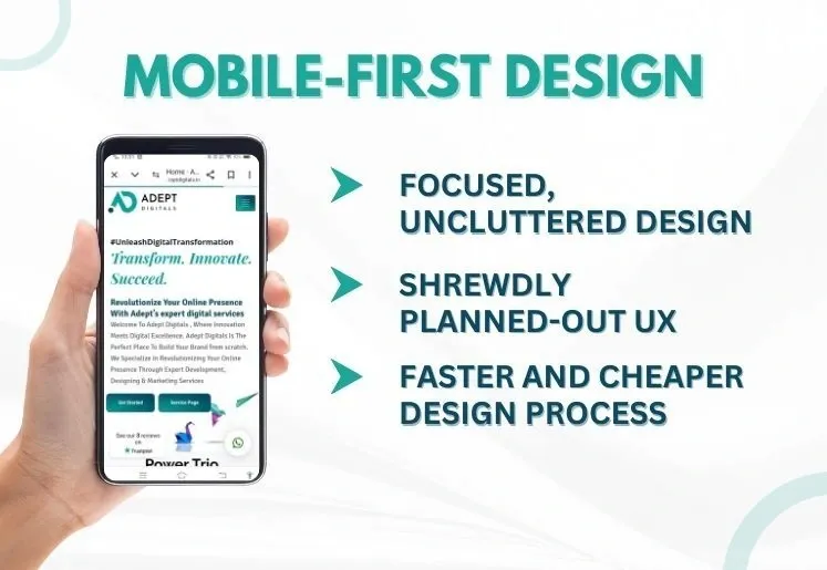 Mobile-first website design principles illustrated on Adept Digitals' own site