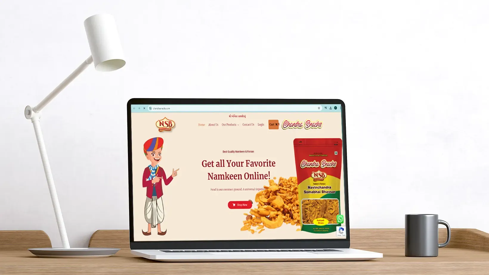 Laptop mockup of Chandra Snacks namkeen e-commerce site by Adept Digitals