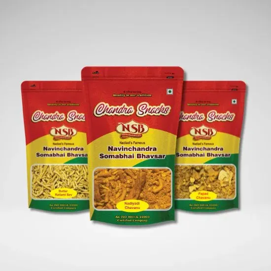 Chandra Snacks NSB namkeen packaging design by Adept Digitals