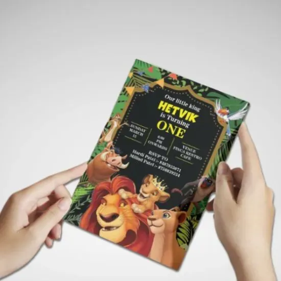 Lion King birthday invitation card with envelope design