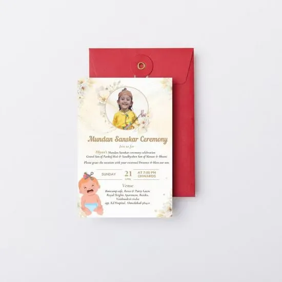 Mundan Sanskar ceremony invitation card design by Adept Digitals