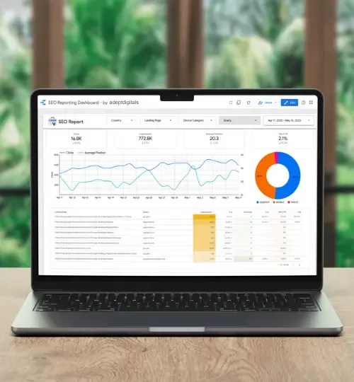 SEO reporting dashboard showcasing client search performance results